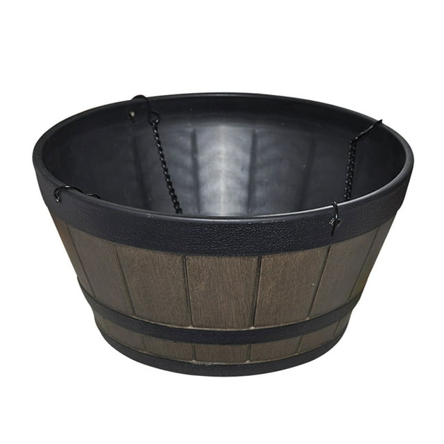 1PCS Wooden Barrel Planter Round ing Garden Flower Pot Decor Plant With ing chain