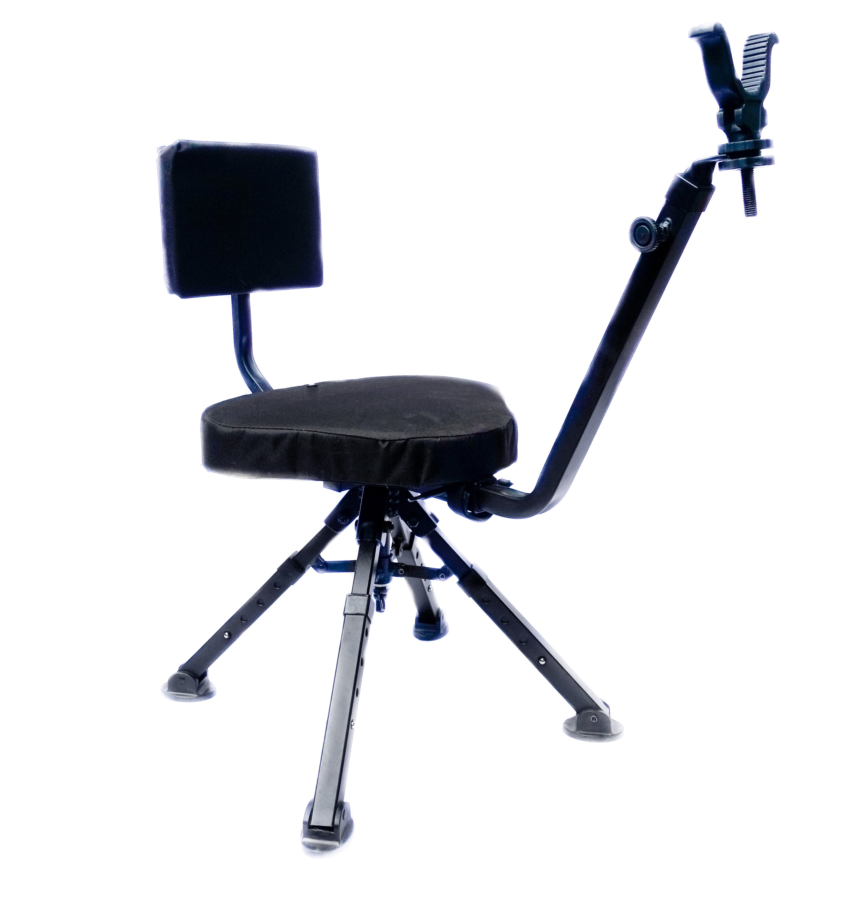 BenchMaster 4-Leg Adjustable Ground Blind Hunting Chair – 360° Swivel Shooting Chair, Portable Padded Seat with Adjustable Legs, Black