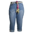 thumbnail image 2 of Alivia Ford Women's Plus Size Roll Cuff Denim Capri Jeans with Printed Belt, 2 of 7