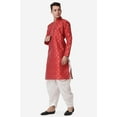 thumbnail image 3 of Royal Kurta Elegant Maroon Jacquard Silk Printed Long Kurta and White Salwar for Men, 3 of 5
