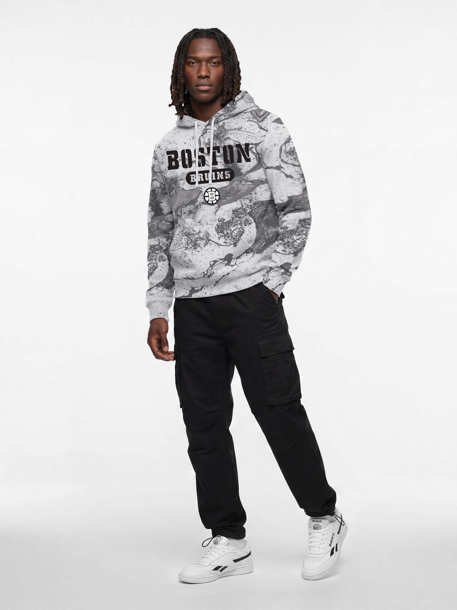 Boston Bruins Reebok Mens All Over Print Hooded Sweatshirt