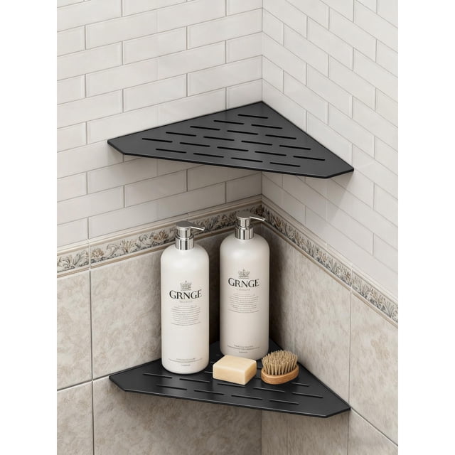 Juego de 2 estantes de ducha de esquina de 25,4 cm acero inoxidable 304 estante de ducha para pared de azulejos diseño de ranura empotrada
