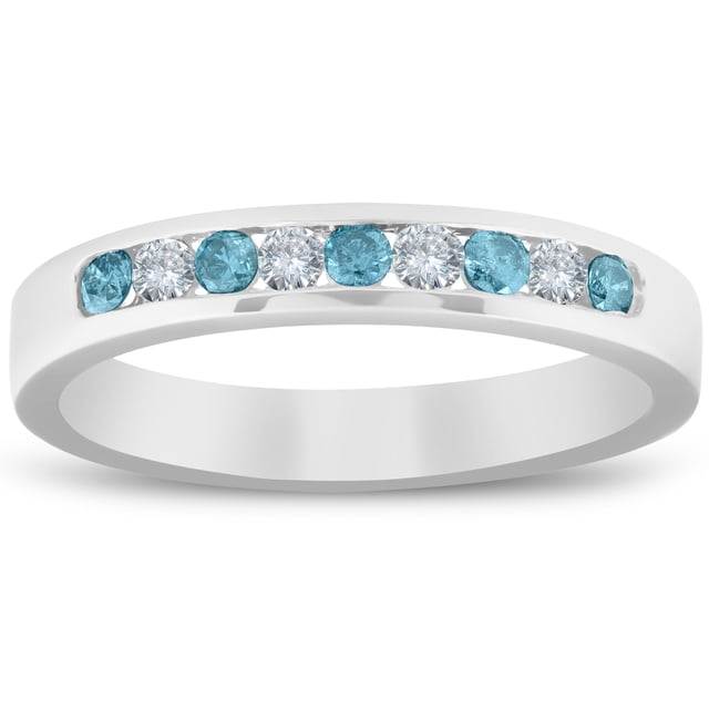 Bague de Mariage Diamant Bleu & Blanc 1/4ct Or Blanc 14K