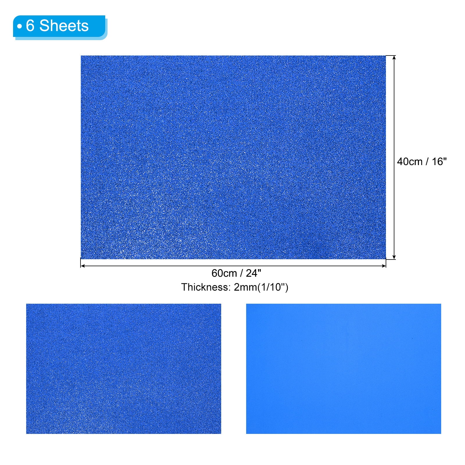 Uxcell 2mm(1/10") Thick Non Adhesive Glitter Foam Sheet 16x24inch(40x60cm) Dark Blue, EVA Shiny Foam Board for Craft, 6 Pcs
