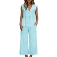 thumbnail image 2 of FNFYFH Womens Two Piece Set Sleeveless V Neck Peplum Vest Wide Leg Pant Suits Business Casual Outfits Summer Vacation Outfits, 2 of 10