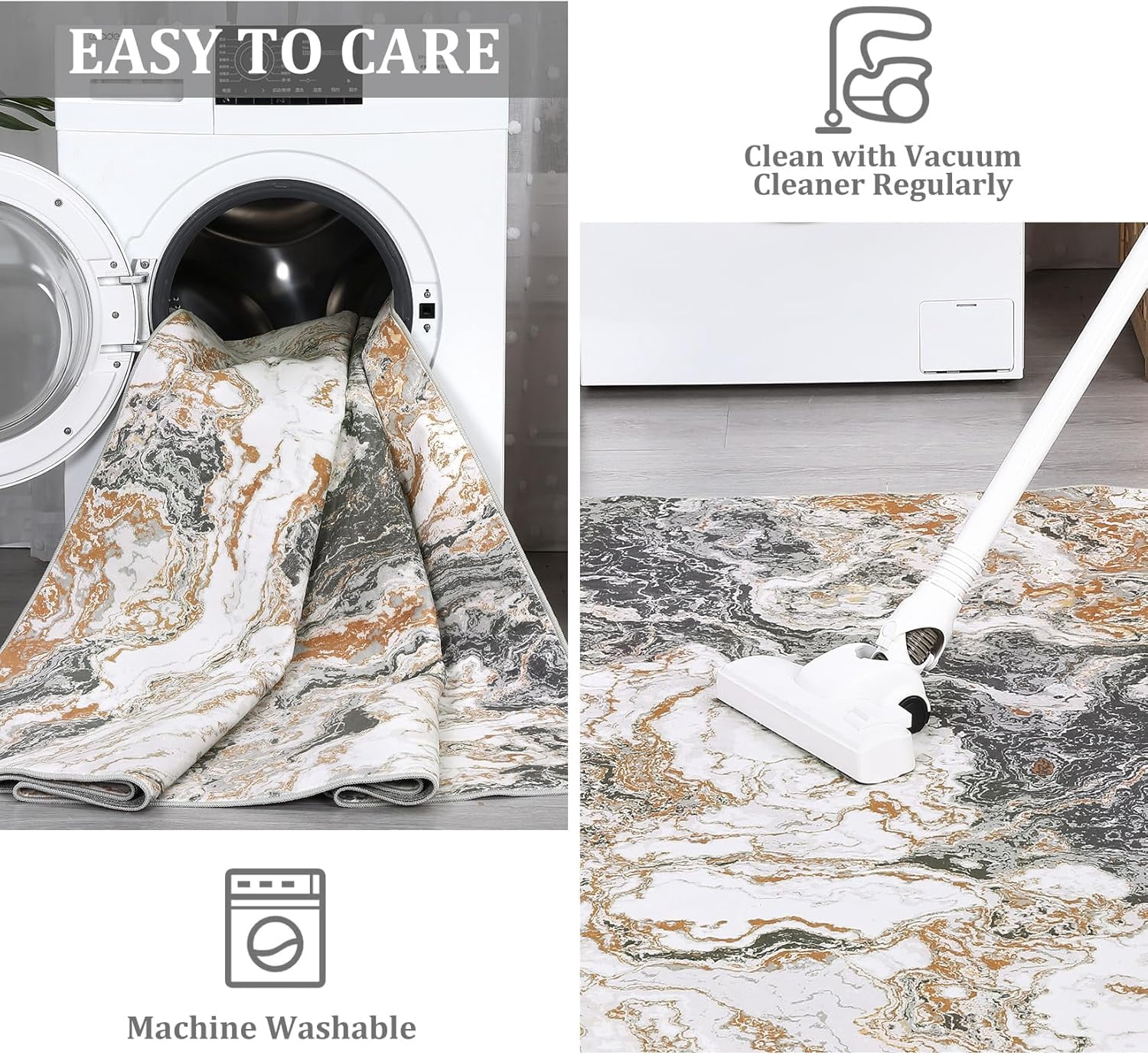 Homhougo 10x13 Washable Abstract Marble Area Rug, Soft Modern Non-Slip Luxury Carpet for Living Room, Bedroom, High Traffic Kitchen Entryway, Grey