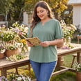 thumbnail image 3 of Agnes Orinda Women's Plus Size Tops Hollow Casual V Neck Short Sleeves Summer Blouse Shirts 6X Green, 3 of 8