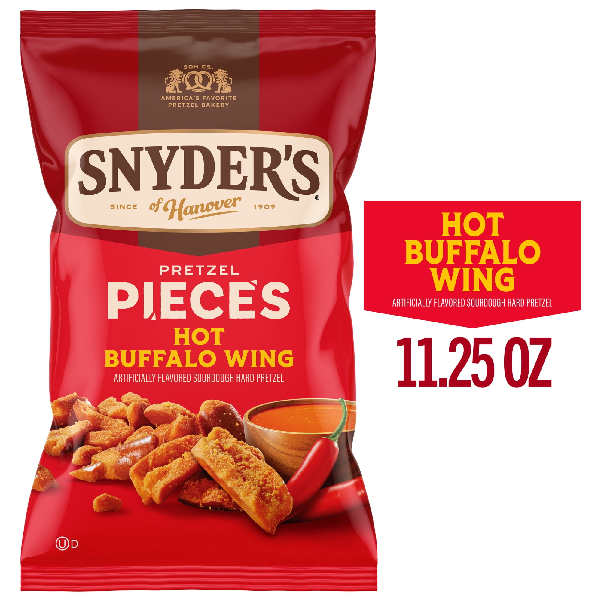 (3 pack) Snyder's of Hanover Hot Buffalo Wing Flavored Pretzel Pieces, 11.25 oz Bag