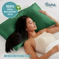 thumbnail image 4 of Bare Home 100% Mulberry Silk Zipper Pillowcase - Perfect for Hair and Skin - Premium 6A Grade, 19 Momme Silk - King, Forest Green, 4 of 9
