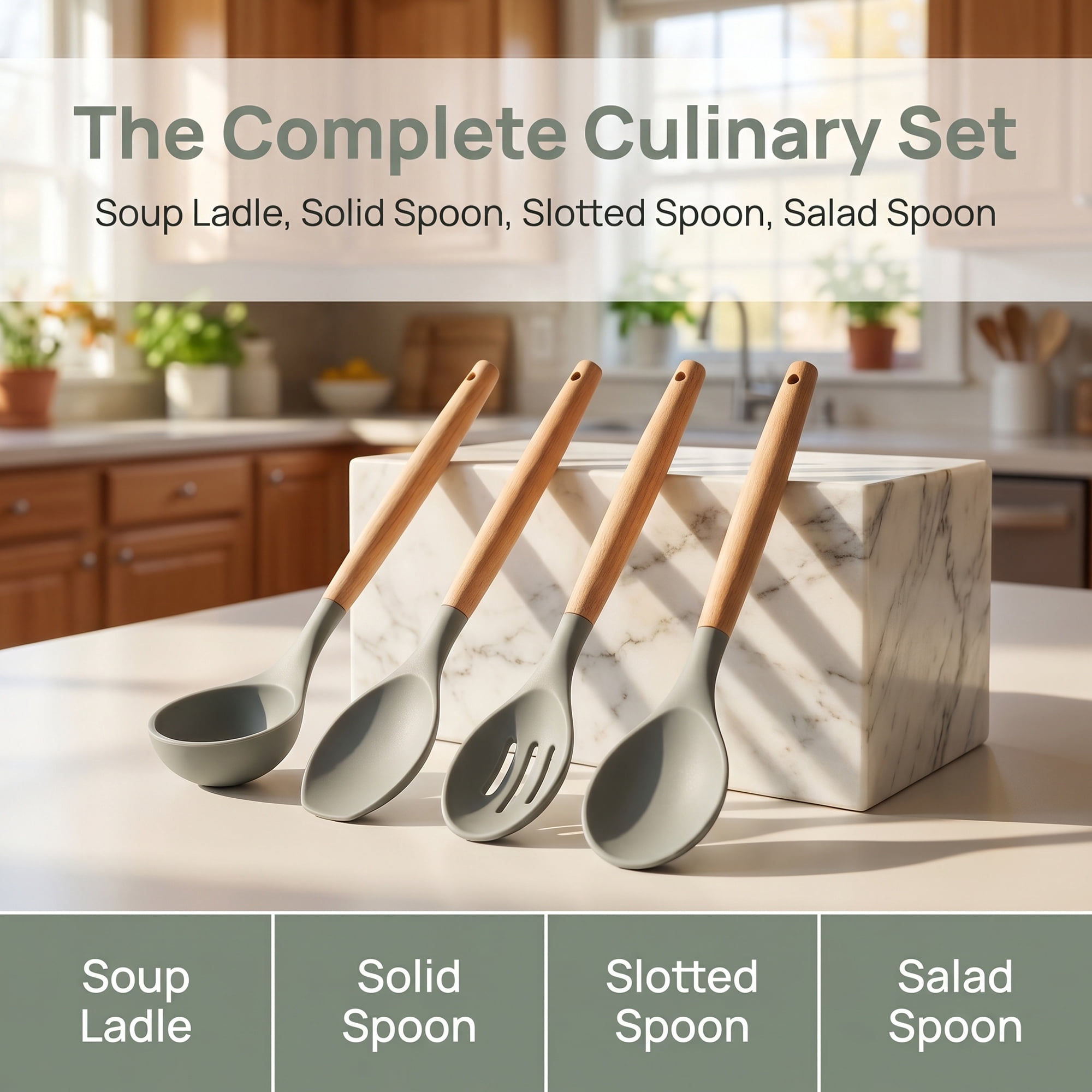 Unique Bargains 4 Pcs Cooking Utensil Set for Non Stick Cookware and Gadgets Light Grey