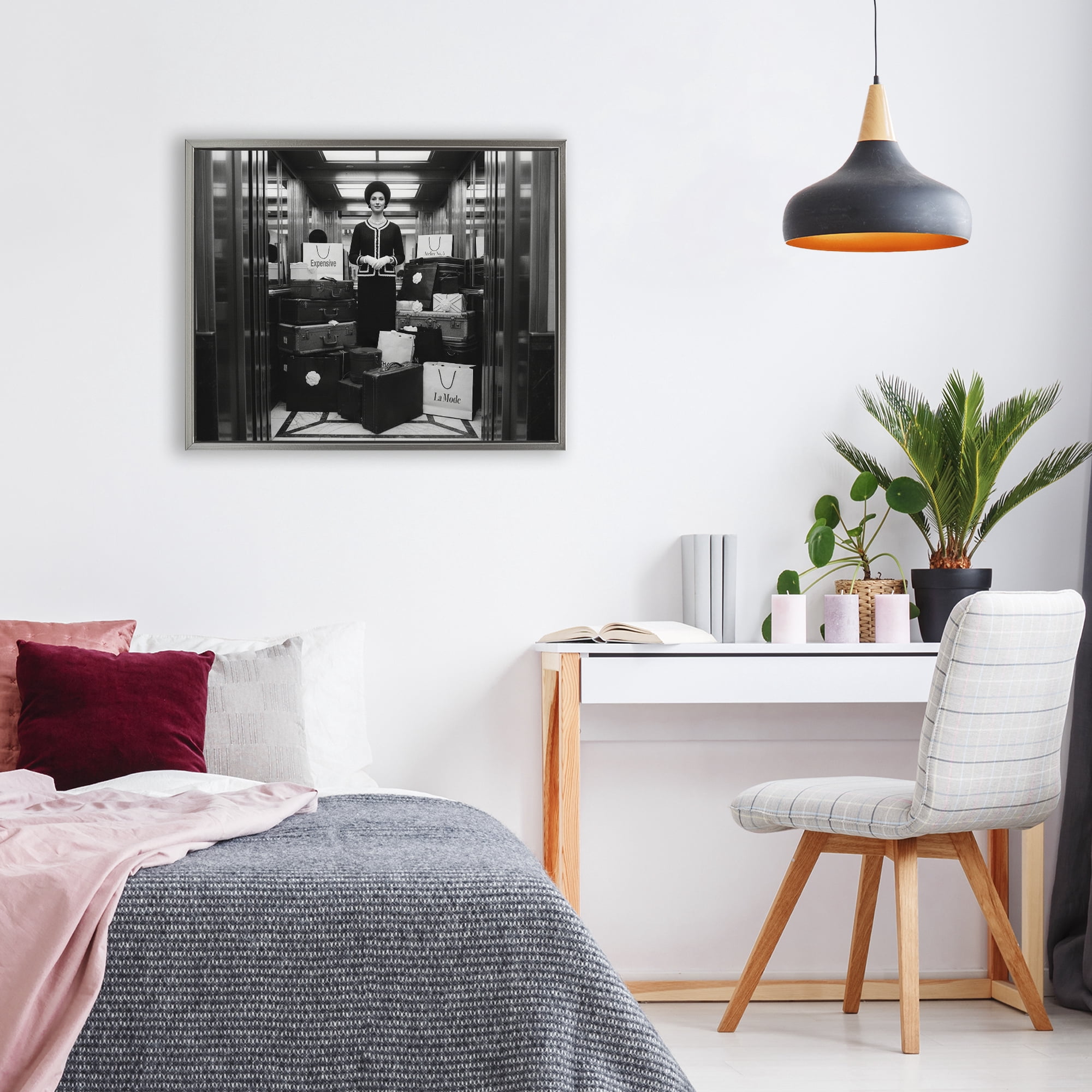 Stupell Industries Elevator Chic Shopping Gray Framed Floater Canvas Wall Art, design by A Barefoot Stylist