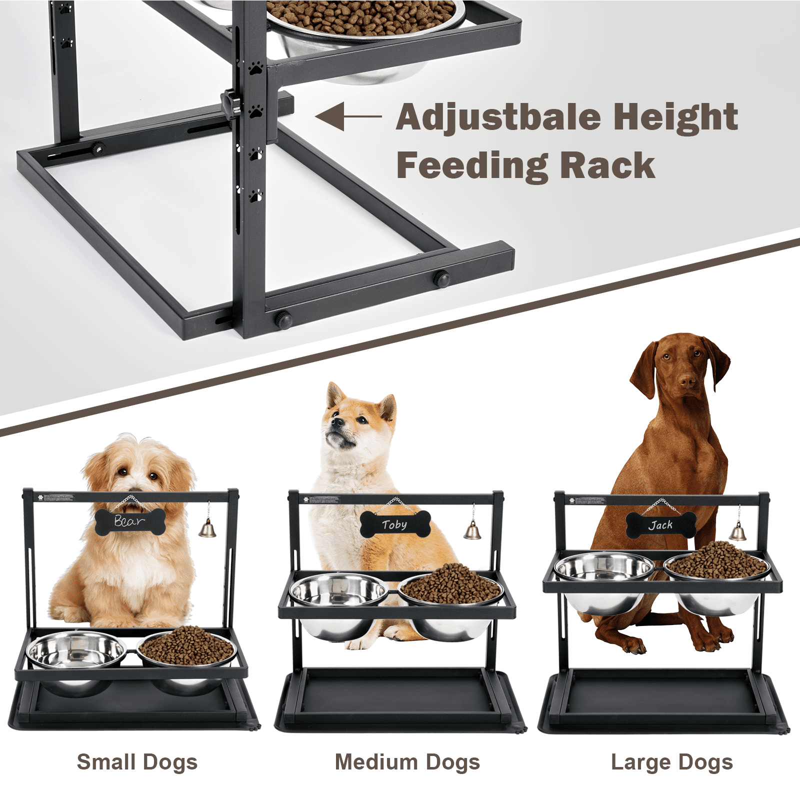 SHAINFUN Elevated Slow Feeder Dog Bowls, 6-Level Height Adjustable, Includes 2 Stainless Steel 1.7L Bowls, Raised Stand for Medium to Giant Breeds
