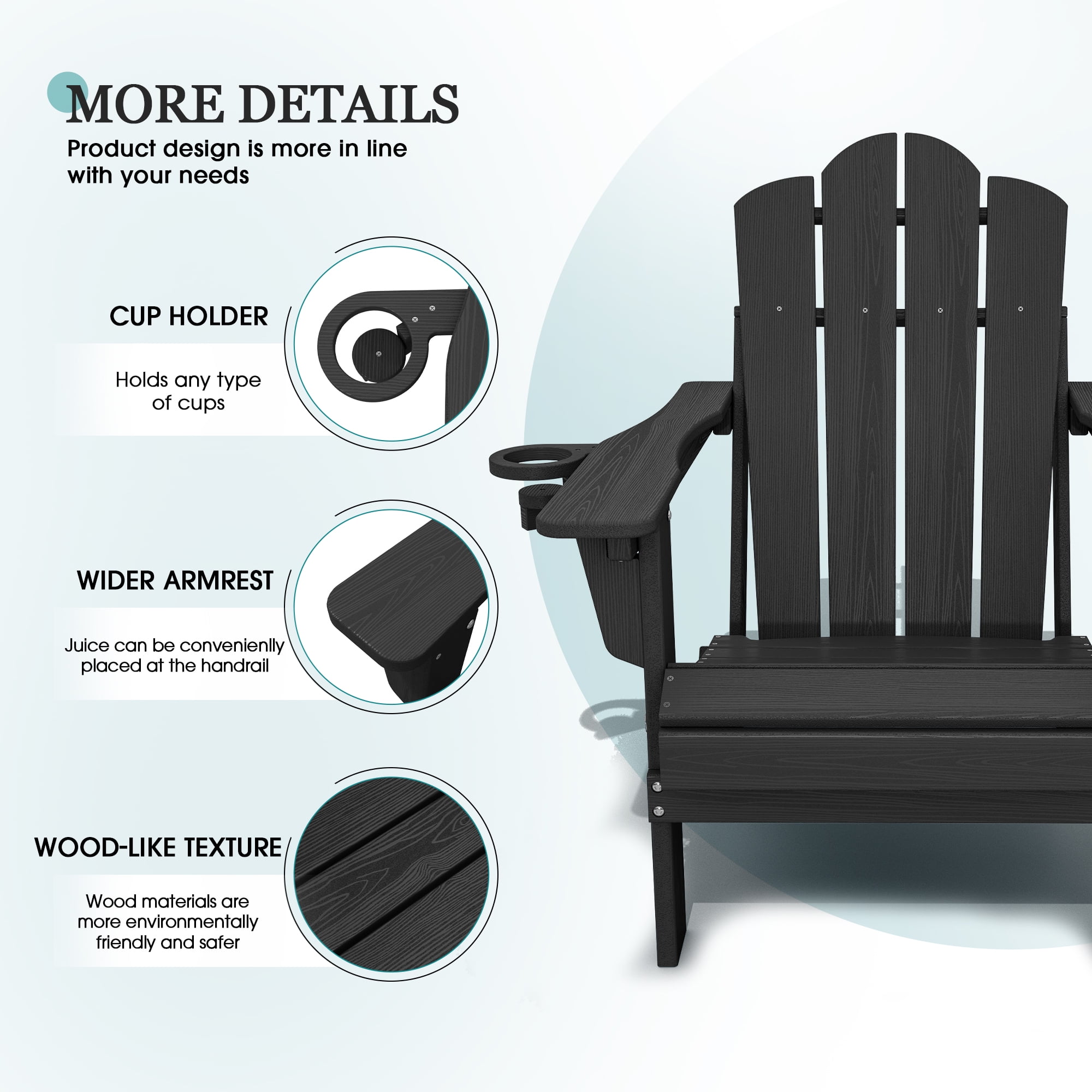 KINGYES Folding Adjustable Adirondack Chairs Set of 4, All Weather Use Reclining Adirondack Chair, HDPE Adirondack Outdoor Chair - Black