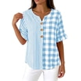 thumbnail image 5 of Molidfa Women's V-Neck Blouse 3/4 Sleeve Plaid Stretchable Pull-On Style Regular Fit Striped Casual Elegant Top, 5 of 5