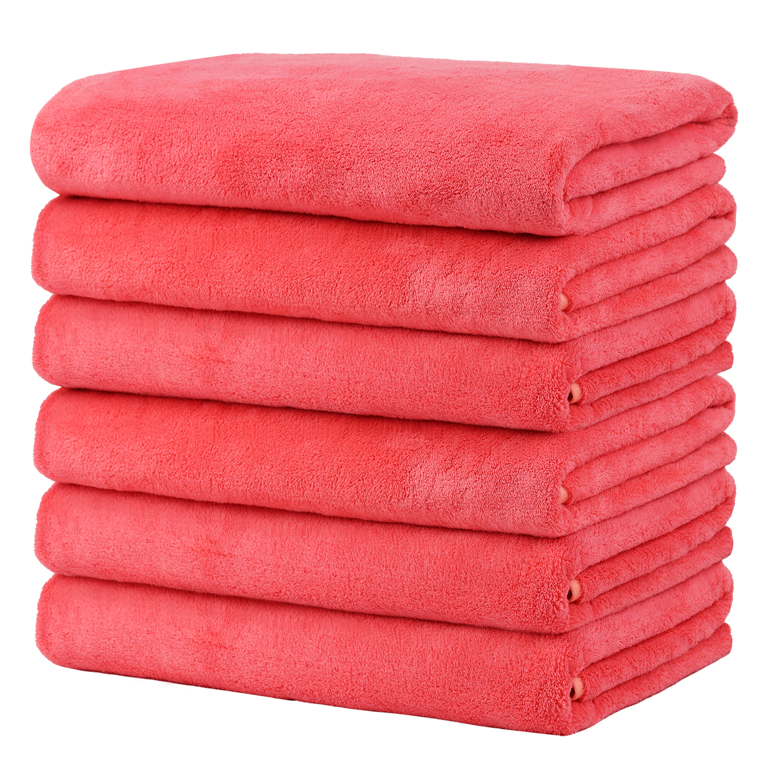 6 Piece Bath Towels Soft Plush Fleece Bath Towel Set Solid Red 27"x 55