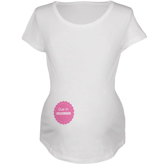 Due in December Pink Girl Badge White Maternity Soft T-Shirt - Medium