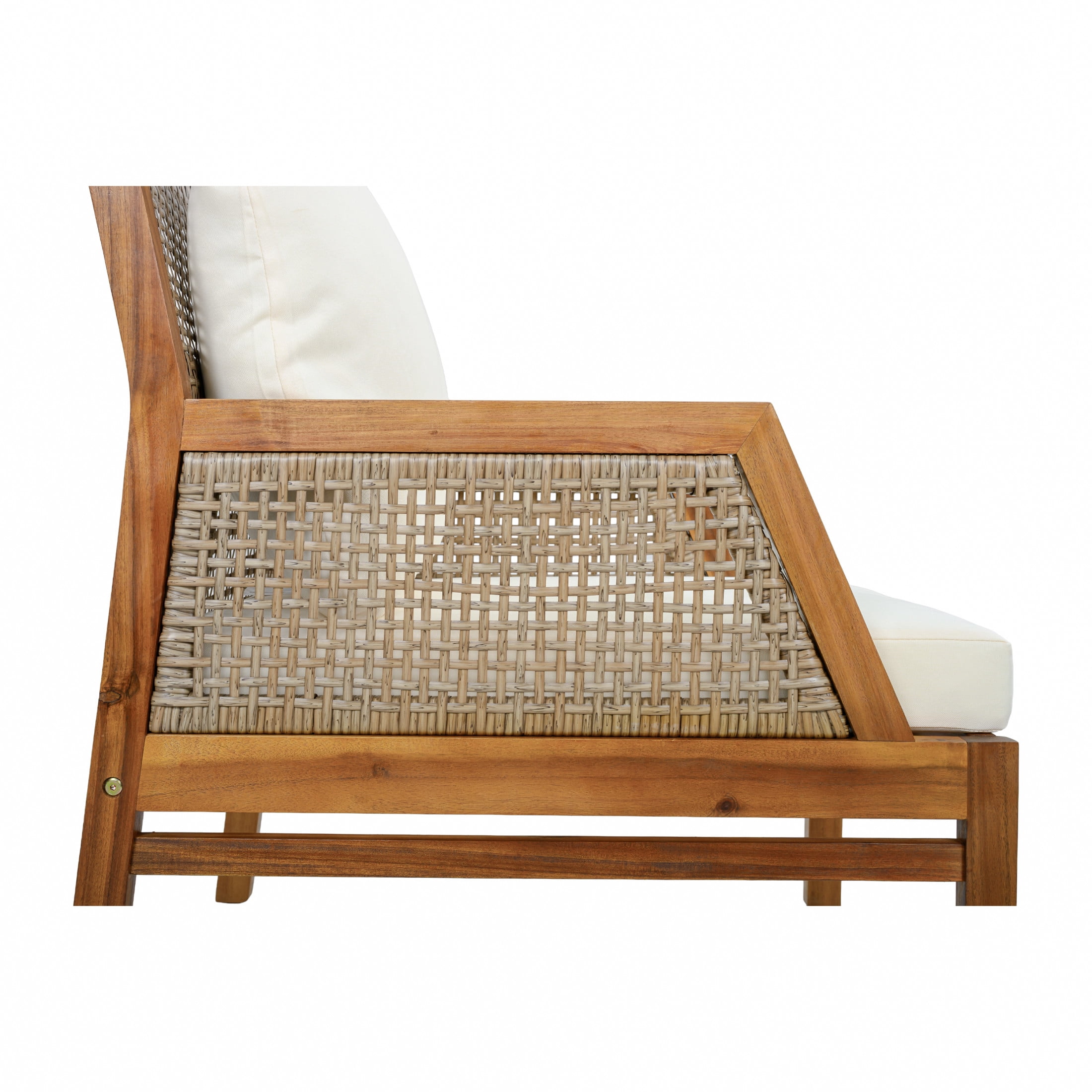 Christopher Knight Home Outdoor Club Chairs with Wicker Details and Cushions, Set of 2, Teak + Beige