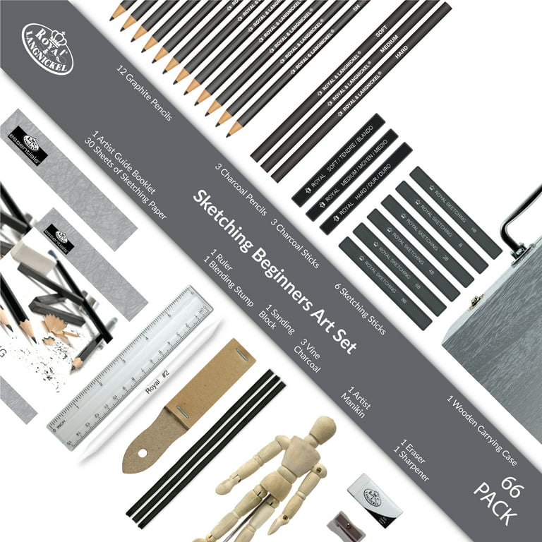 66pc Royal Brush Essentials Beginner Sketching Wood Box Set
