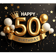 thumbnail image 4 of Glamorous Glittery 50th Birthday Banner with Gold Balloons Crowns Stars and Cakes Backdrop Party Decoration Supplies Photography Props for Birthday Parties Photo Booths Celebrations, 4 of 8
