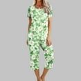 thumbnail image 2 of Moxiu 2 Piece Capri Sets for Women Two Piece Pajama Sets Short Sleeve Round Neck Top with Capri Pants with Pockets Sleepwear Loungewear 2025 Multicolor,XL, 2 of 7