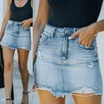 thumbnail image 2 of vigerkar Women's Sexy Mid Waist Denim Frayed Raw Hem Ripped Stretchy Jean Skirts Blue, XL, 2 of 8