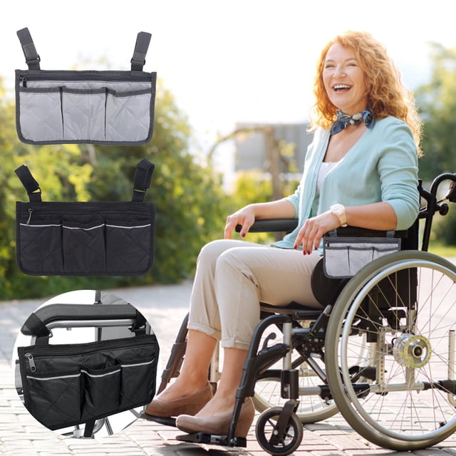 Walker Fauteuil Roulant Pochette Latérale d'Accoudoir, Sac de Rangement Détachable pour Fauteuil Roulant, Accès Facile, Durable, Compact, Design à la Mode, Multi-Usage, Idéal pour une Utilisation Intérieure/extérieure, Adapté aux Personnes Âgées, Handicapées