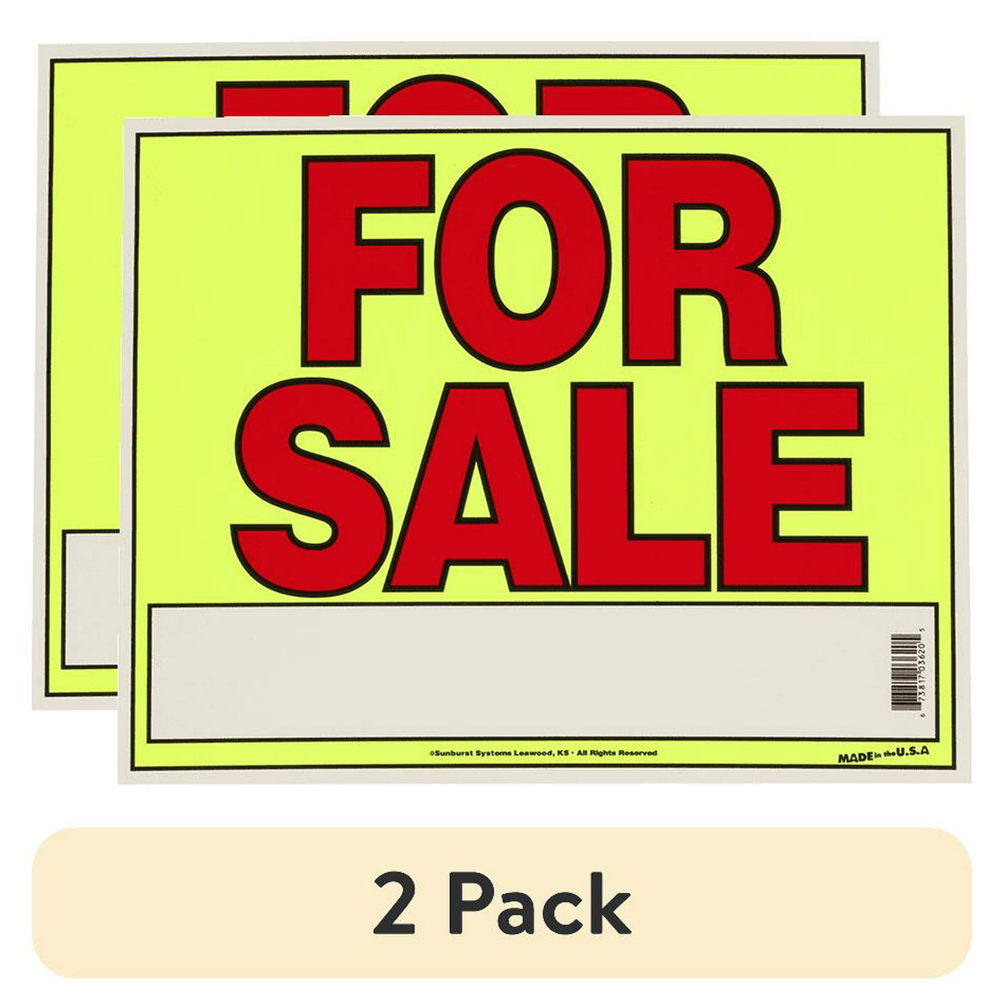 (2 pack) For Sale Sign, 11' x 14" Neon Laminated Sign, Sunburst Systems 3620 For Sale Poster