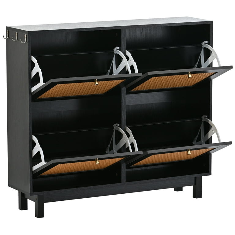 BYBLIGHT Lauren Black Shoe Cabinet, 18 Pair Rack Organizer Cabinet with Door, 6-Tier Modern Storage Shelves for Entryway Hallway