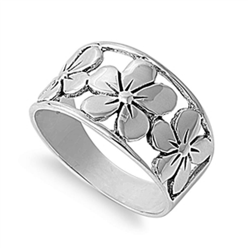 Sac Silver Sterling Silver Women's Plumeria Flower Fashion Ring