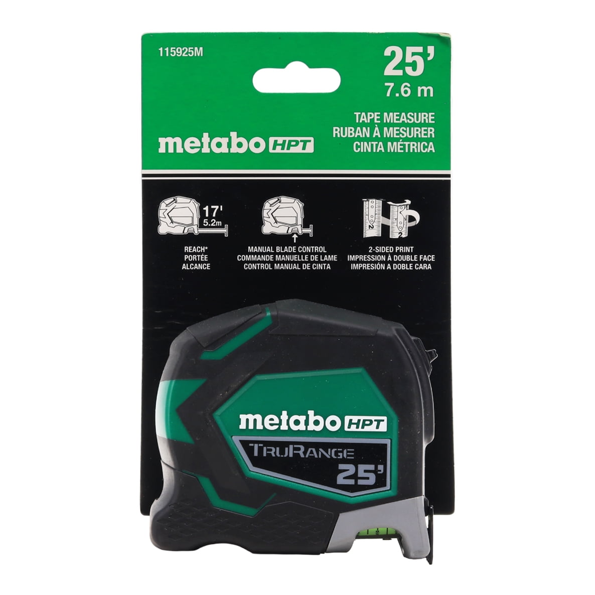 Metabo HPT 115925M 25 Ft Tape Measure, Wire Belt Clip and Lanyard Attachment