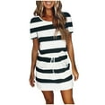 thumbnail image 2 of Awdenio Women's Cocktail Dresses, Women Casual Round-Neck Short Sleeve Bandage Stripe Printing Loose Dress, 2 of 4