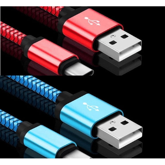 GJX 2-Pack 6ft USB Cables, Nylon Braided Fast Charging Cord for Android, Type C and Micro USB Charger Wire, Red and Blue