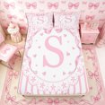 thumbnail image 3 of Meiyoeat Watercolor Letter S Print Bed Sheets 4-Piece, Cute Stripes Bow Pattern Full Size Sheets, Pink White, 3 of 6