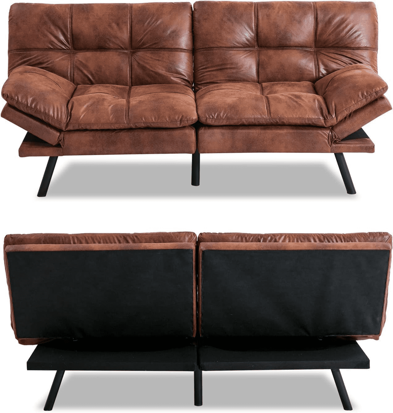 Convertible Armless Futon Sofa Bed,3" Memory Foam Modern Loveseat Couch,71" L Sleeper Sofa Bed,Small Splitback Modern Faux Leather Futon Sofa