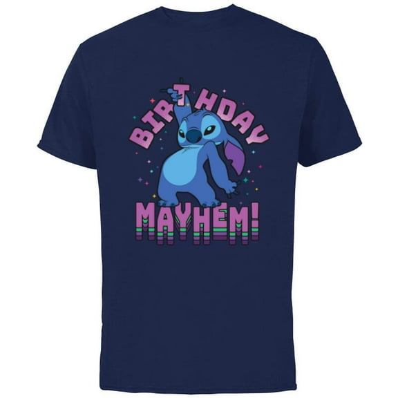 Disney Lilo & Stitch Disco Dance Birthday Mayhem! - Short Sleeve Cotton T-Shirt for Adults - Customized-Navy