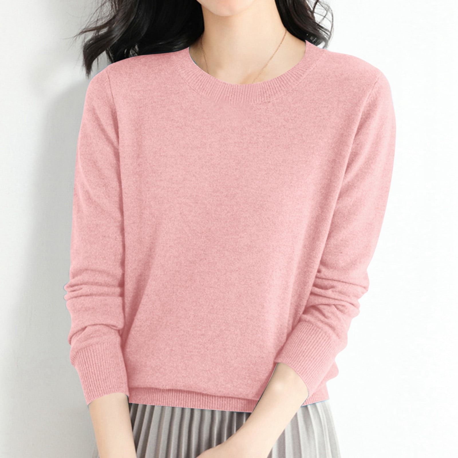 Women's Casual Crew Neck Solid Color Pullover Sweater Mans Winter
