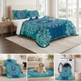 thumbnail image 6 of Full Quilt Set 78''x90'', Teal Blue Boho Lightweight Bedspread Coverlet Set with 2 Pillow Shams, Retro White Rustic Flower Ethnic Pattern Breathable All Season Quilt Bedding for Bedroom/Guest Room, 6 of 9