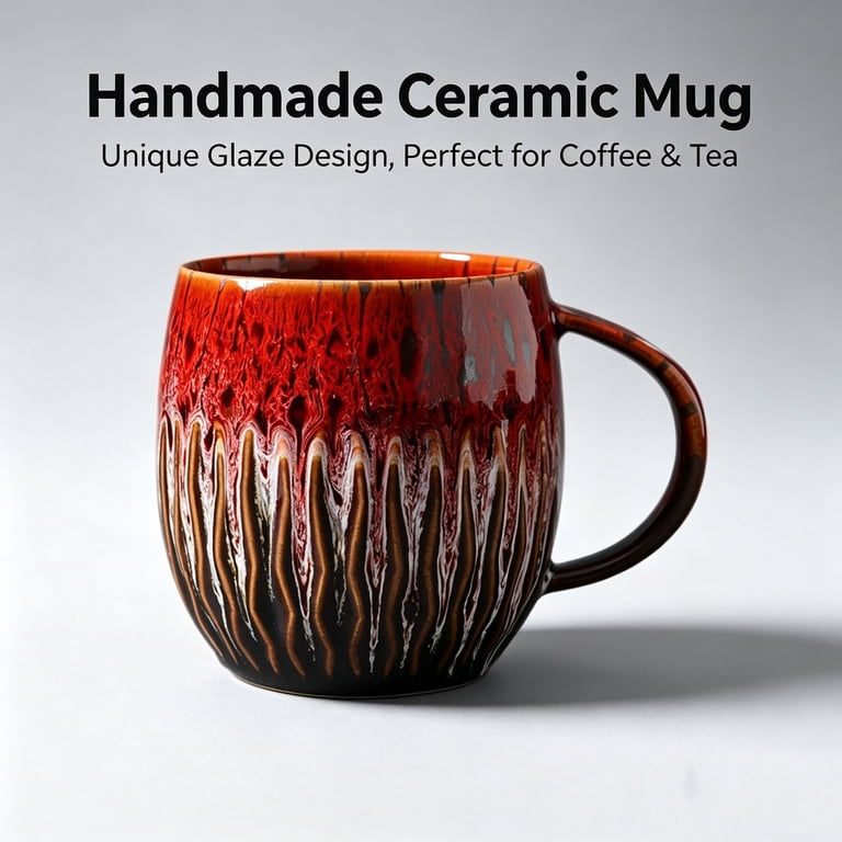 Large Capacity Ceramic Coffee Mug 600ml Coarse Pottery Kiln Fired Glazed Breakfast Cup Artisan Stoneware Tea Cup for Morning Beverages