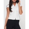 thumbnail image 5 of Women Y2K Lapel Cap‑Sleeve Crop Blouse, Ruched‑Front Tie‑Back Slim‑Fit Button‑Down Going‑Out Tops, 5 of 20