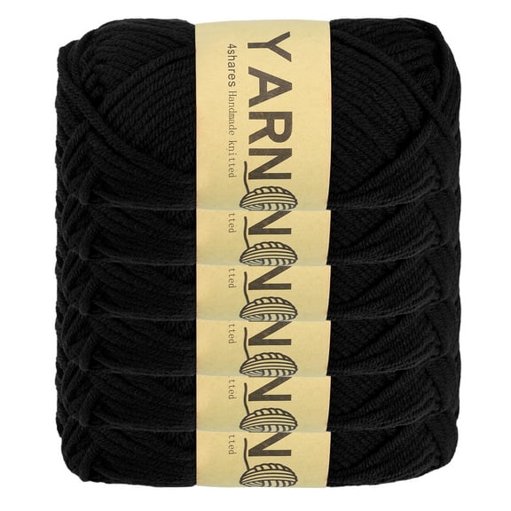 Uxcell 6Pcs Crocheting Yarn, 2mm Black 100% Acrylic Yarn 150 g/5.3 oz Sport Weight Yarns Bulk Soft and Fluffy Yarns for Knitting DIY Crochet Crafts Blankets Gift,328 Yards Total