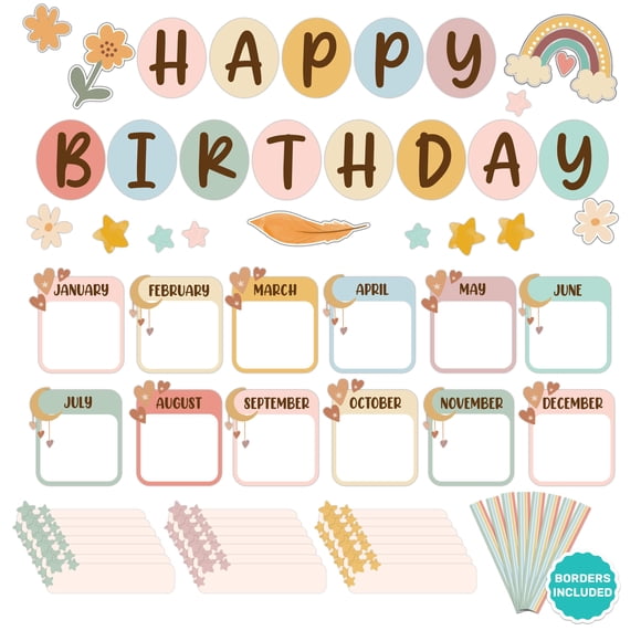 Conjunto de 97 piezas para cartelera de cumpleaños Boho Decorably