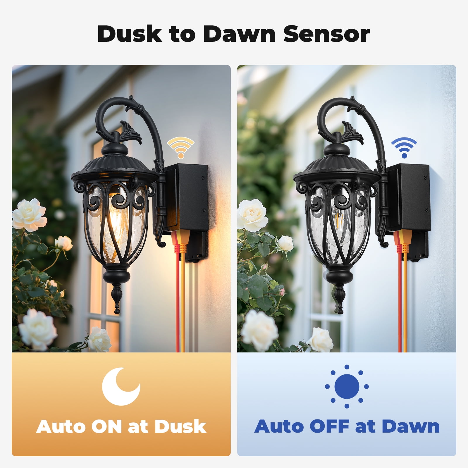 OPAXIS 18.6" H Porch Lights with Outlet, Dusk to Dawn Outside Lights for House, Waterproof Exterior Lighting Fixtures Wall Mount with GFCI Outlet, Black Front Door Light with GFCI Outlet for Garage