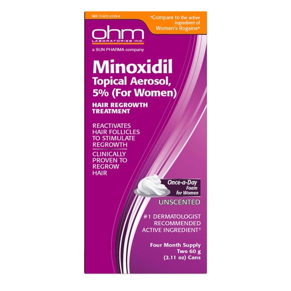 Minoxidil Topical Aerosol Foam, 5%, Hair Regrowth Treatment for Women, 2.11 oz Reactivates Hair Follicles to Stimulate Hair Regrowth - 4 Month Supply