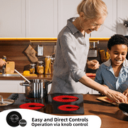 IsEasy 24 Inch Electric Cooktop Built in Electrics Stove Top, 4 Burner Electric Stove, Knobs Control, 7500W, 9 Power Levels, Safety Lock, Timer, Pause Function, 220-240V Hard Wire(No Plug)