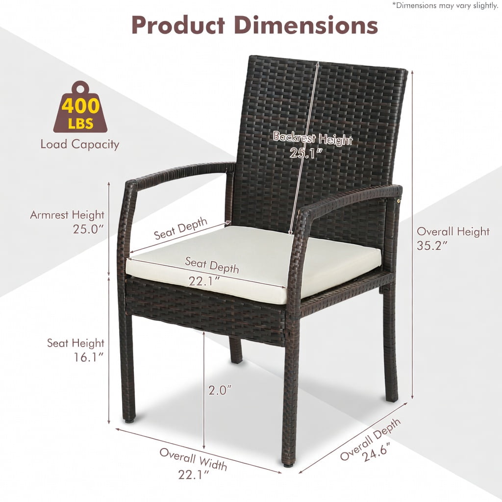 Hommoo 4-Piece Wicker Patio Dining Chair Set with Off-White Zippered Cushions, PE Rattan Outdoor Armchairs for Backyard, Porch & Poolside, Brown
