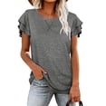 thumbnail image 1 of Womens tshirts ruffle sleeve summer casual tee shirts round neck solid color cute tunic dressy casual business outfits, 1 of 7