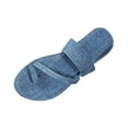 thumbnail image 2 of Miluxas Women's Denim Jean Sandals Cute Dressy Toe Ring Strappy Slip on Slide Flats Sandal Light Blue 8(39), 2 of 5