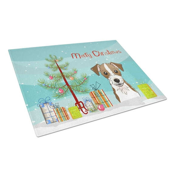 Caroline's Treasures Christmas Tree and Jack Russell Terrier Glass Cutting Board Large