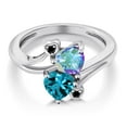 thumbnail image 3 of Gem Stone King 925 Sterling Silver Mercury Mist Mystic Topaz London Blue Topaz and Black Diamond Ring for Women (1.98 Cttw, Heart Shape 6MM, Gemstone Birthstone, Size 6), 3 of 6