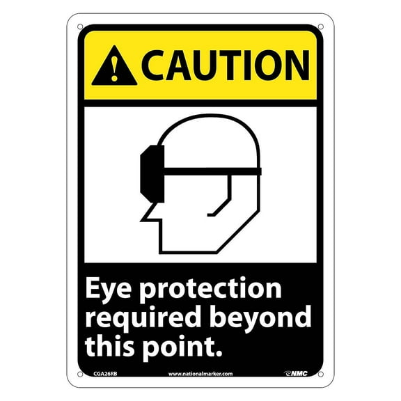 National Marker Caution Signs; Eye Protection Required Beyond This Point 14X10 Rigid Plastic CGA26RB